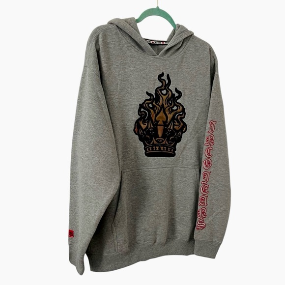 Jnco Hoodie Vintage Y2K 90s Crown Logo in Flames Patch Size Large/XL - Picture 8 of 12